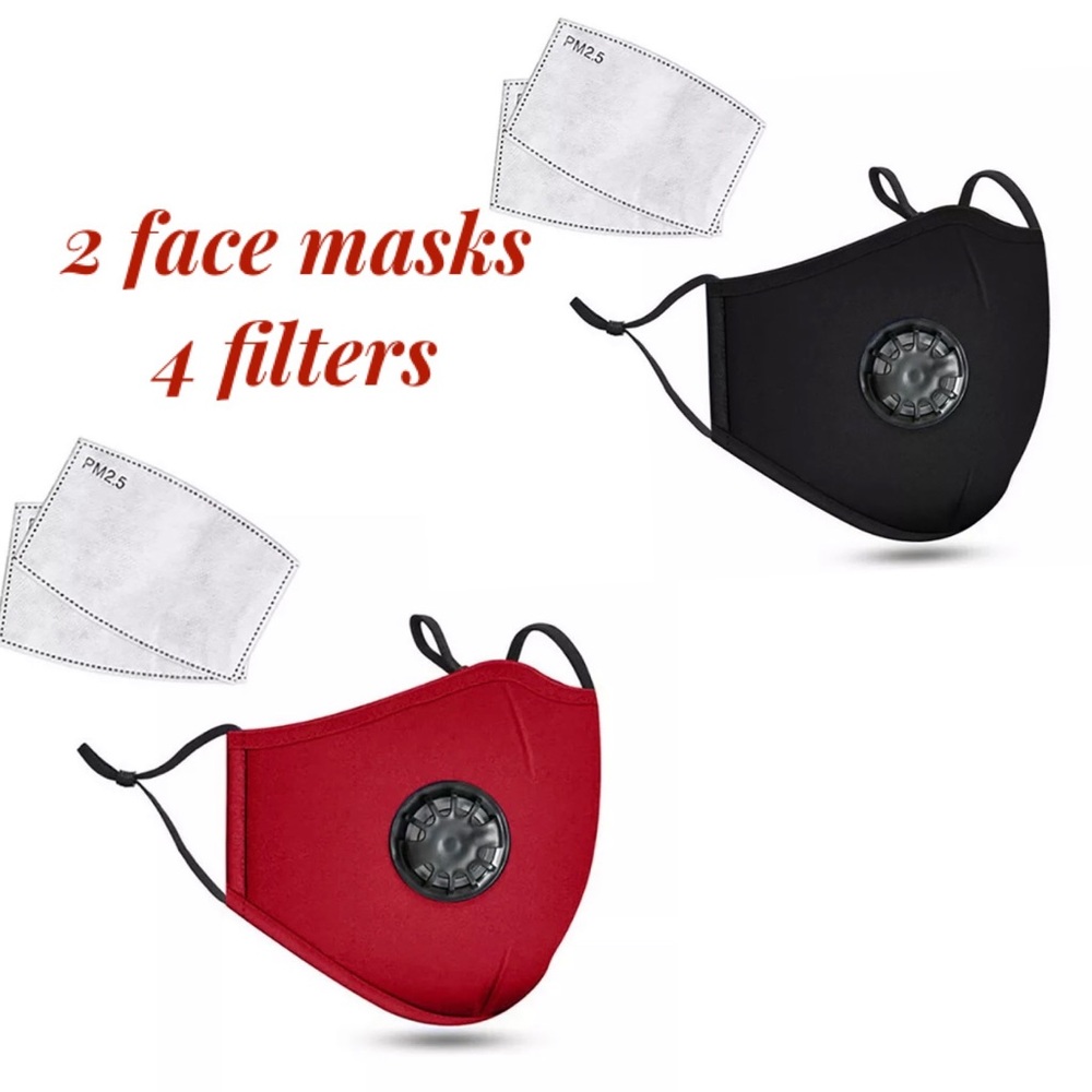 6pcs (2 cotton face masks 4 filters) reusable mask